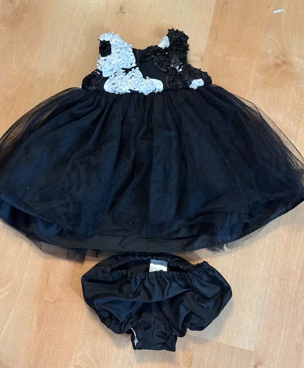 Marmellata Black and White Floral Tulle Party Dress with Bloomers